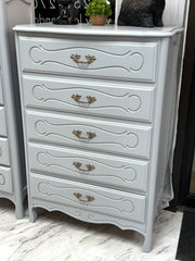 Gray French Provincial chest of drawers