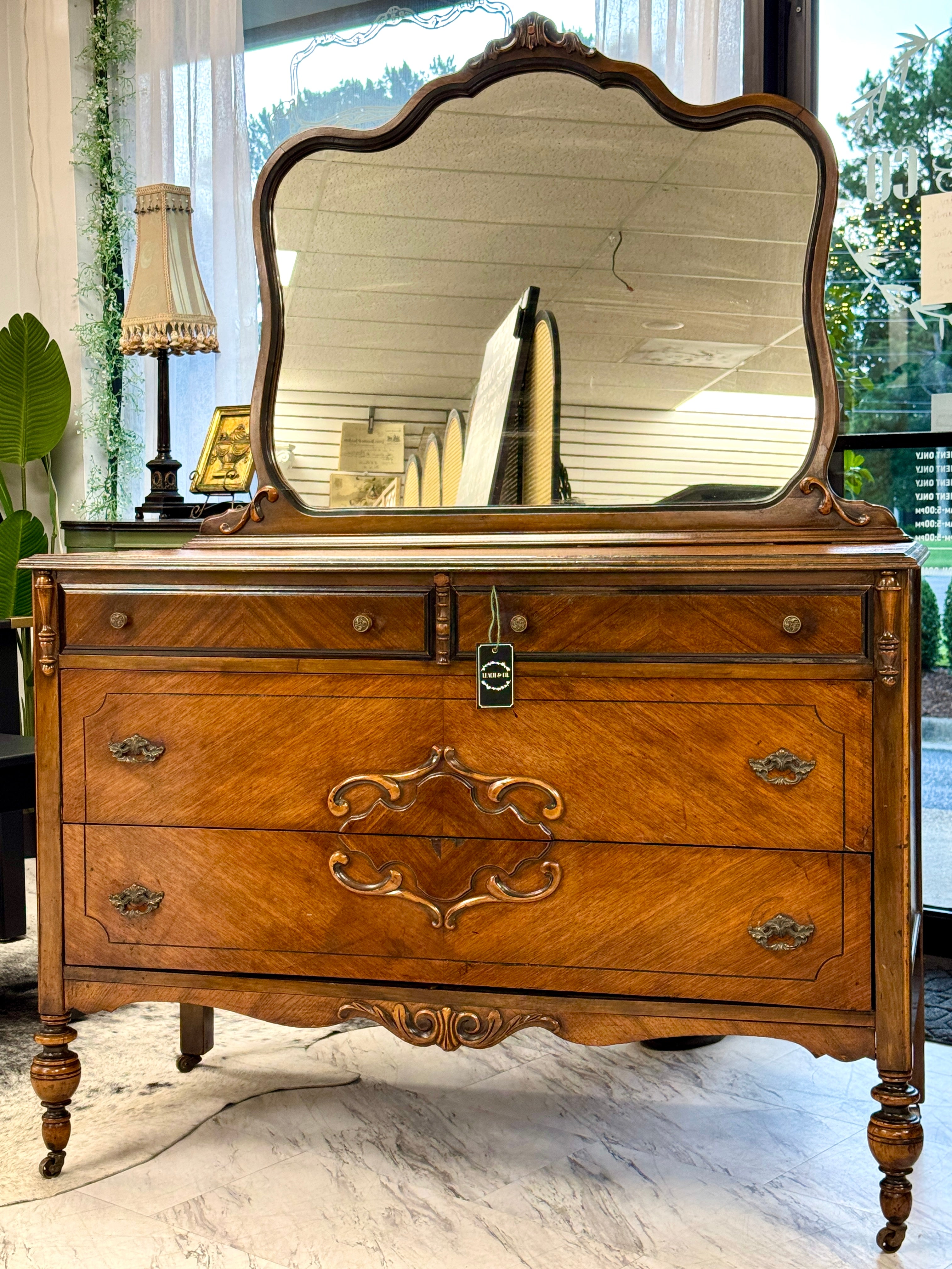 Antique carved dresser w/mirror