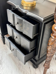 Black floral 3-drawer chest