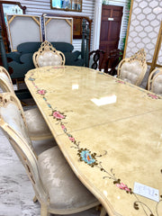 Made in Italy French Provincial double pedestal dining table & 6 chairs