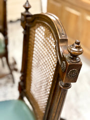 Vintage set of 6 leather & cane-back chairs