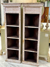 Hand-carved white-washed wood corner shelf pair (2)