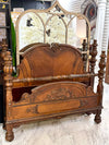Carved wood antique full bed w/rails