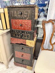 Pair of metal “license plate” nightstand pair (2)