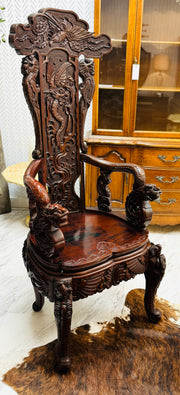 Mahogany Wood Japanese Dragon Chair