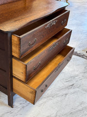 Antique dark oak dresser on casters w/mirror