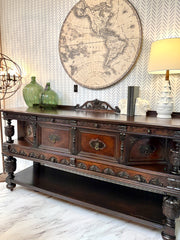 Antique Jacobean buffet/sideboard on casters