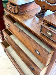 Antique Victorian walnut dresser & wishbone swivel mirror glovebox chest