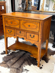 Inlaid pine oval table pair (2)