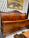 King sleigh bed w/inlay & wood rails