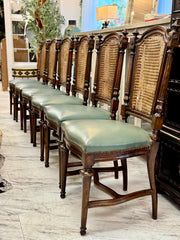 Vintage set of 6 leather & cane-back chairs