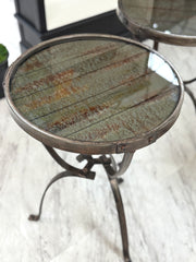 Steel frame glass-top side table pair (2)