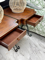 Leather top & iron table pair (2)