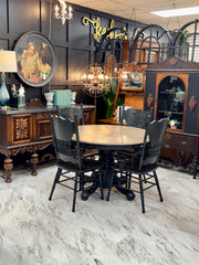 Vintage 48” round pedestal table & 4 chairs