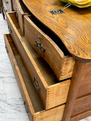 Antique light oak dresser on casters w/mirror￼