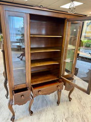 Queen Anne China cabinet w/wood shelves