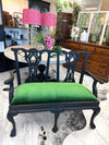 Vintage wood bench w/velvet seat