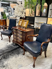 Pair of navy blue leather chairs (2)