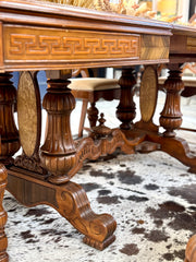 Vintage 10-pc. walnut/burl inlaid wood dining room set