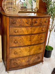 Vintage burl wood chest on casters ￼
