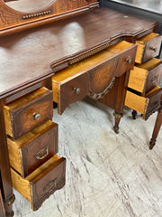 Antique vanity on casters w/mirror & stool￼