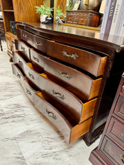 French Provincial 9-drawer mahogany dresser