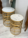 Round gold marble-top side table pair (2)