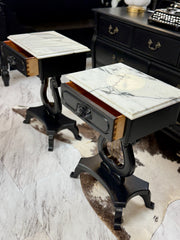 Vintage Lyre harp table pair w/Italian marble top (2)