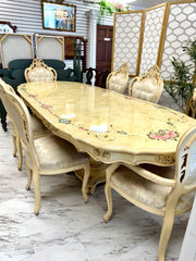 Made in Italy French Provincial double pedestal dining table & 6 chairs