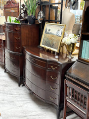 Antique mahogany serpentine chest on chest