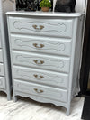 Gray French Provincial chest of drawers