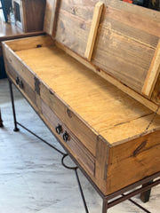 Rustic pine wood & iron console