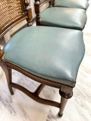 Vintage set of 6 leather & cane-back chairs