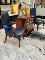 Pair of navy blue leather chairs (2)