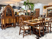 Vintage 10-pc. walnut/burl inlaid wood dining room set