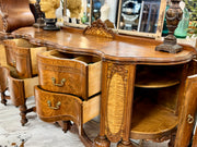 Vintage 10-pc. walnut/burl inlaid wood dining room set