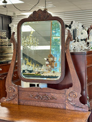Antique dark oak dresser on casters w/mirror