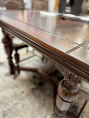 Vintage Jacobean dining table w/hidden leaves & 6 chairs