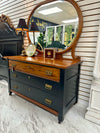 Antique dresser w/oval mirror on casters