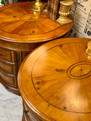 Inlaid pine oval table pair (2)
