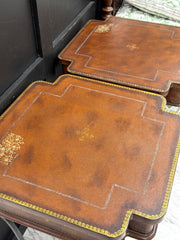 Leather top & iron table pair (2)