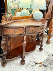 Carved wood antique vanity w/mirror