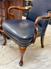 Pair of navy blue leather chairs (2)