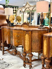 Vintage 10-pc. walnut/burl inlaid wood dining room set