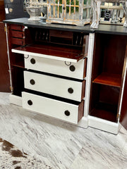 Vintage black & white cabinet w/drop-front desk