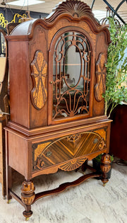 Antique Jacobean China cabinet on casters
