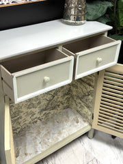 Two-tone louvered cabinet