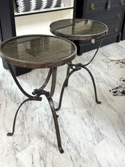 Steel frame glass-top side table pair (2)