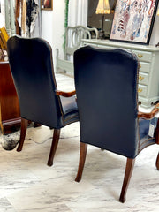 Pair of navy blue leather chairs (2)