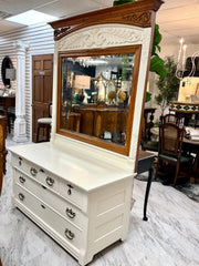 Antique carved wood dresser w/mirror